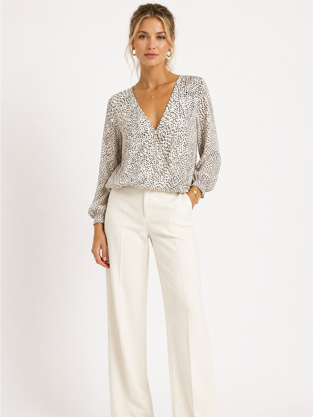 Wishlist Apparel Cheetah Animal Print Faux Wrap Peasant Top Size M/L